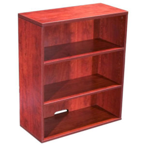 A TOS Open Hutch/Bookcase- Cherry with three shelves and a cut-out handle at the base, featuring a rich red-brown finish.