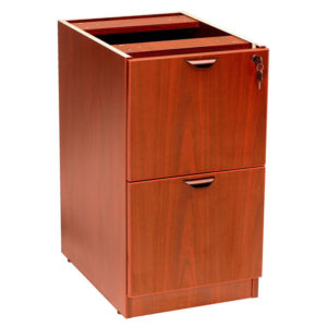 A TOS Full Pedestal File/File, Cherry with two drawers, the top featuring a lock and handle, against a solid white background.