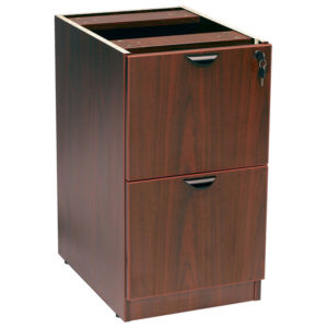 A vertical, TOS Full Pedestal File/File with two drawers and a lock, finished in a Mahogany color.