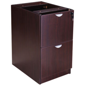 A TOS Full Pedestal File/File, Mocha with two drawers, one partially open, showing a metal handle and lock.