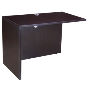 A simple, TOS 36"W x 24″D Reversible Return, Mocha office desk with a flat top, modesty panel, and a single visible lock on the front center.