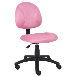 Pink Microfiber Deluxe Posture Chair W/ Adjustable Arms with a fabric seat and backrest, featuring adjustable height lever and black wheelbase.