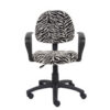 Zebra Print Microfiber Deluxe Posture Chair with black armrests, isolated on a white background.