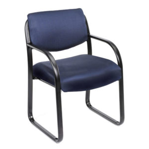 Blue Fabric Guest Chair with a curved, silver metal frame.