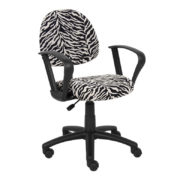 Zebra Print Microfiber Deluxe Posture Chair with Loop Arms on a white background.