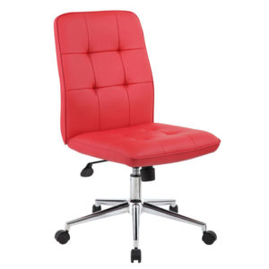 Millennial Modern Home Office Chair , Red with a tall backrest, square tufting, and mounted on a chrome five-wheel base.