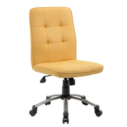 Modern Office Chair-Yellow with a quilted backrest and seat, adjustable height lever, and five-wheeled base.