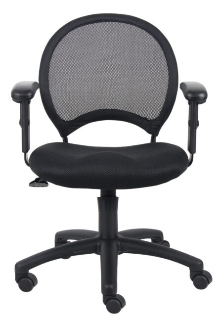 Mesh Chair With Adjustable Arms with a mesh backrest and adjustable armrests on a five-wheel base.