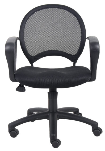 A black Mesh Chair With Loop Arms on a white background.