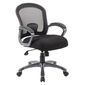 Black Ergonomic Mesh Task Chair-Mid Back with armrests on a five-point wheeled base.