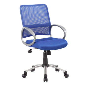 Mesh Back W/ Pewter Finish Task Chair with armrests and a five-wheel base.