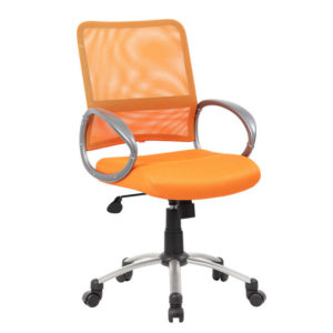 Mesh Back W/ Pewter Finish Task Chair with mesh backrest, cushioned seat, armrests, and five-wheeled base.