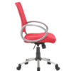 Mesh back task chair with chrome armrests on a five-wheeled base, isolated on a white background.