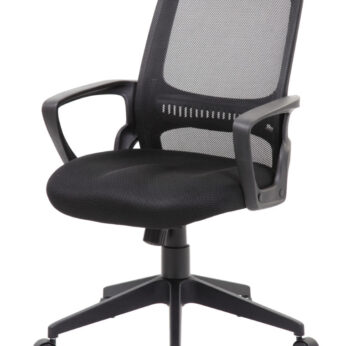 Mesh Task Chair, Black with mesh backrest and padded seat on a five-wheel base.