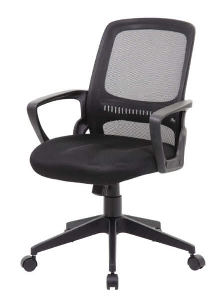 Mesh Task Chair, Black with mesh backrest and padded seat on a five-wheel base.