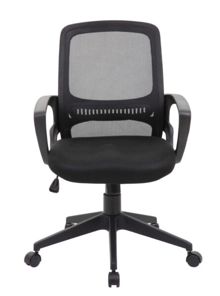 Mesh Task Chair, Black with five-wheeled base, isolated on a white background.