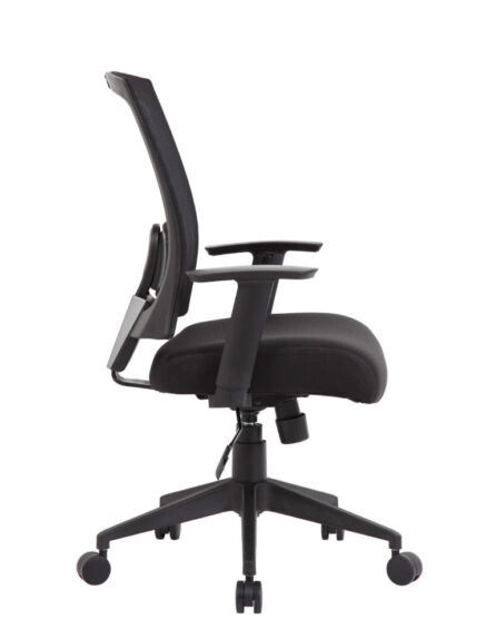 Mesh Back Task Chair with adjustable armrests and five wheels, viewed from the side against a white background.