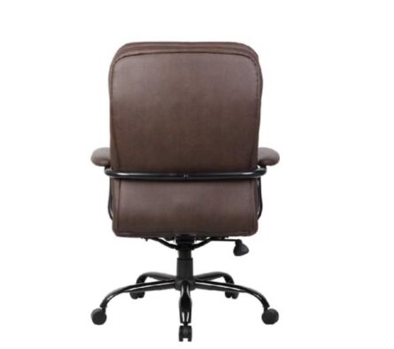 Brown Heavy Duty Double Plush LeatherPlus Chair-400 Lbs with armrests and a five-wheel base, isolated on a white background.