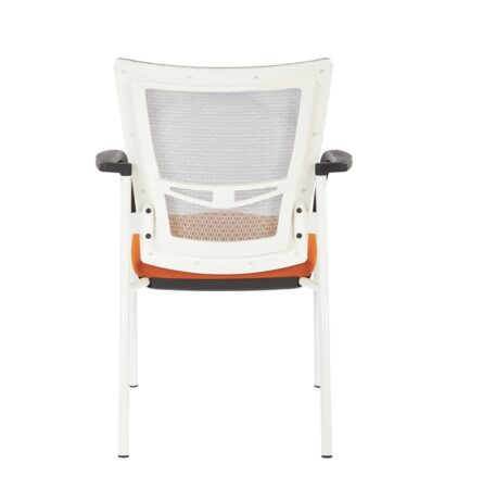 A modern ProGrid Mesh Back with Padded Fabric Seat Visitor's Chair with Arms and White Finish Frame on a white background.